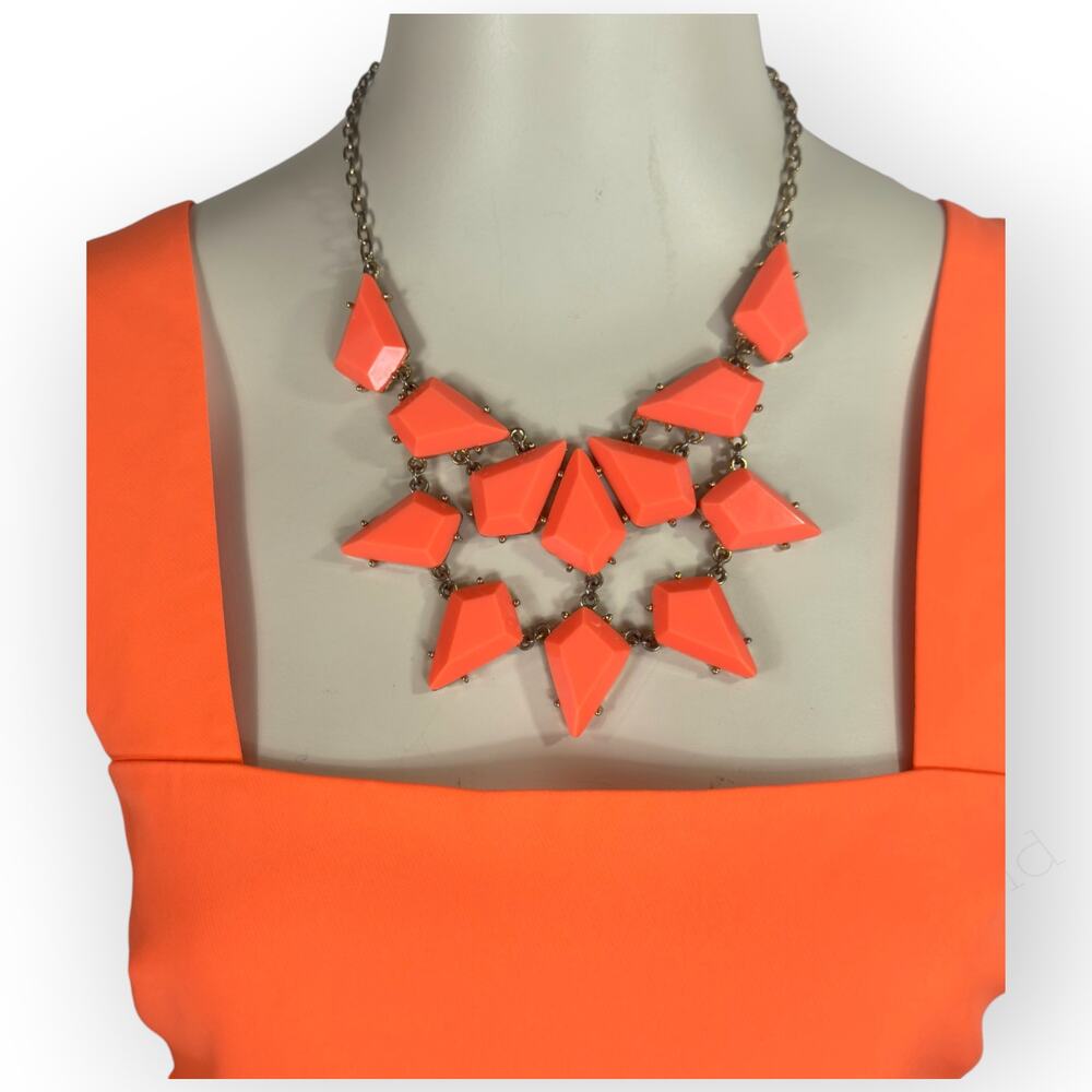 Chunky Coral Sorbet Statement Bib Necklace Mod Retro Collar Cabochon